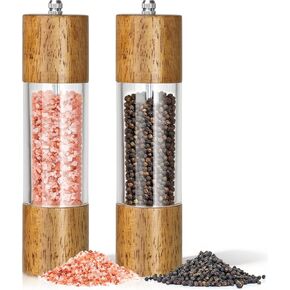 2-Pack Wooden Salt and Pepper Grinder Set - 8 Inch Manual Adjustable Ceramic Grinding, Refillable Acrylic Salt and Pepper Grinder Set, Custom Coarse to Fine Settings, for Home Dining & Gifts in Saudi Arabia
