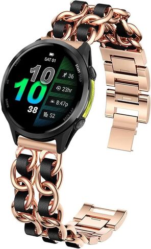 متوافق مع أحزمة Garmin Forerunner 970، سوار معصم معدني بسلسلة مجوهرات سريعة الإصدار مع جلد متوافق مع Garmin Forerunner 970 in Kuwait