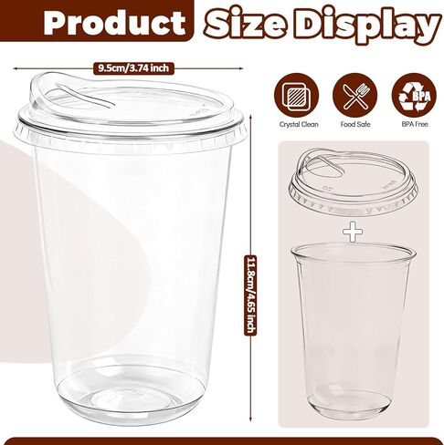 GGOLDMER 25 Set Clear Plastic Cups with Sip Lids, 16oz Disposable Plastic Iced Coffee Cups with Lids, Round Bottom To Go Iced Coffee Cups with Lid for Coffee, Juice, Cold Drinks, Latte in Saudi Arabia