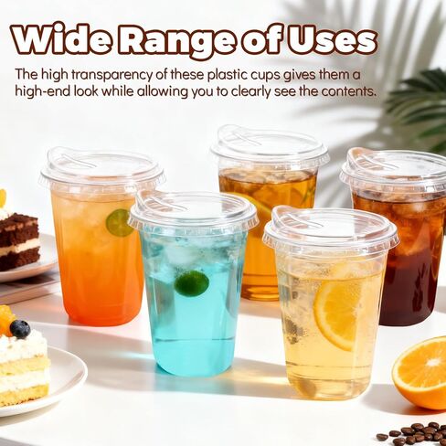 GGOLDMER 25 Set Clear Plastic Cups with Sip Lids, 16oz Disposable Plastic Iced Coffee Cups with Lids, Round Bottom To Go Iced Coffee Cups with Lid for Coffee, Juice, Cold Drinks, Latte in Saudi Arabia