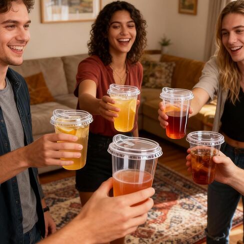 GGOLDMER 25 Set Clear Plastic Cups with Sip Lids, 16oz Disposable Plastic Iced Coffee Cups with Lids, Round Bottom To Go Iced Coffee Cups with Lid for Coffee, Juice, Cold Drinks, Latte in Saudi Arabia