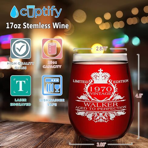 cuptify كأس النبيذ شخصية للنساء هدية عيد ميلاد 56 1970 طبعة خمر 17 أوقية زجاج النبيذ Stemless 56 سنة عيد ميلاد الذكرى السنوية يعرض زينة الحفلات للأم in Kuwait