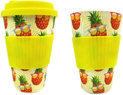 TINYMILLS Pineapple with Cool Sunglasses 14oz Travel Mug - Eco-Friendly Reusable Plant Fiber Travel Mug Birthday Gift Stocking Stuffer Teacher Coach Gift in Saudi Arabia