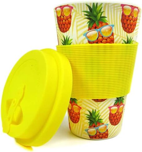 TINYMILLS Pineapple with Cool Sunglasses 14oz Travel Mug - Eco-Friendly Reusable Plant Fiber Travel Mug Birthday Gift Stocking Stuffer Teacher Coach Gift in Saudi Arabia
