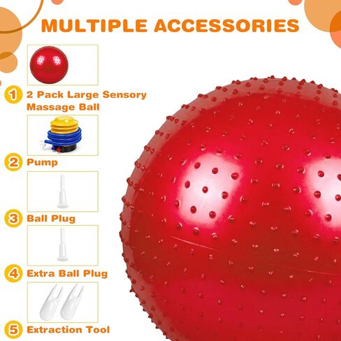 2 Pack 33.5" 85CM Big Knobby Balls Large Sensory Massage Ball with Tactile Spikes for Kids, Indoor Games Outdoor Beach Play,with Pump (Red and Blue) in Saudi Arabia