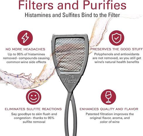 PureWine The Wand Wine Purifier - Red & White Wine Filters for Histamines & Sulfites, Sulfite Remover Sticks, Helps Allergies & Headaches, Gift Accessories for Women & Men - 8 Wands, White in Saudi Arabia