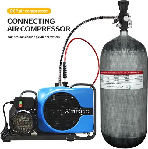 TUXING 12L/732ci Carbon Fiber Paintball HPA Air Tank(Not DOT),4500psi PCP Air System Dual Gauge Valve 24-inches High Pressure Hose with Double Quick Diconnect in Saudi Arabia