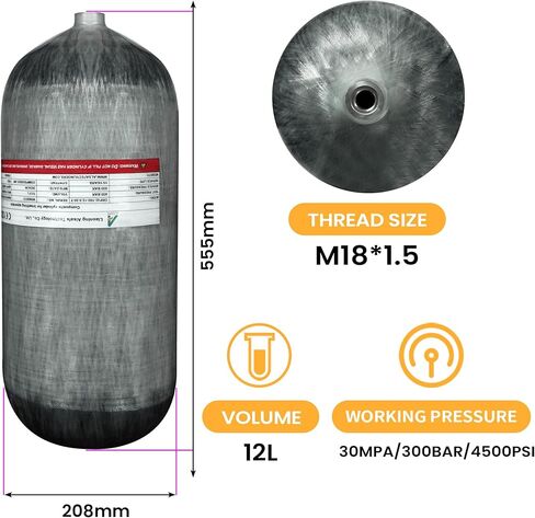 TUXING 12L/732ci Carbon Fiber Paintball HPA Air Tank(Not DOT),4500psi PCP Air System Dual Gauge Valve 24-inches High Pressure Hose with Double Quick Diconnect in Saudi Arabia