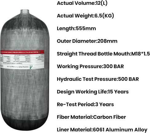 TUXING 12L/732ci Carbon Fiber Paintball HPA Air Tank(Not DOT),4500psi PCP Air System Dual Gauge Valve 24-inches High Pressure Hose with Double Quick Diconnect in Saudi Arabia
