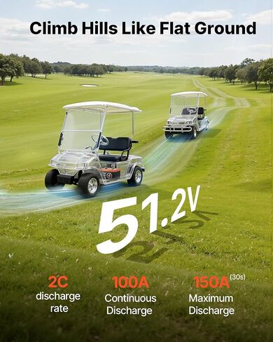 VEVOR 48V (51.2V) 52AH Lithium Golf Cart Battery, with 15A Charger, Lifepo4 Battery Kit, Built-in 100A BMS, with Bluetooth Mobile APP & Display Monitor, 4000 Cycles, for Golf Carts, Trolling Motors in Saudi Arabia