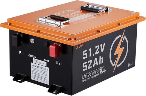 VEVOR 48V (51.2V) 52AH Lithium Golf Cart Battery, with 15A Charger, Lifepo4 Battery Kit, Built-in 100A BMS, with Bluetooth Mobile APP & Display Monitor, 4000 Cycles, for Golf Carts, Trolling Motors in Saudi Arabia