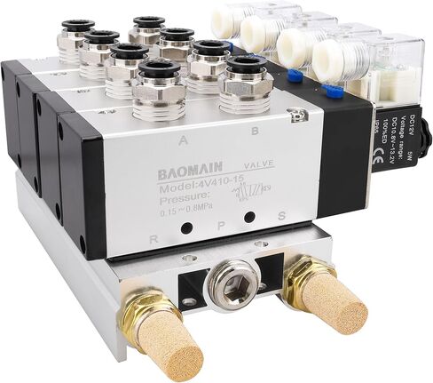 Baomain 4 Space Pneumatic Solenoid Valve DC12V PT1/2 5 Way 2 Position Manifold with Base Muffler Quick Fittings Set 4V410-15 in Saudi Arabia