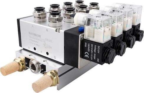 Baomain 4 Space Pneumatic Solenoid Valve DC12V PT1/2 5 Way 2 Position Manifold with Base Muffler Quick Fittings Set 4V410-15 in Saudi Arabia