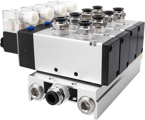 Baomain 4 Space Pneumatic Solenoid Valve DC12V PT1/2 5 Way 2 Position Manifold with Base Muffler Quick Fittings Set 4V410-15 in Saudi Arabia