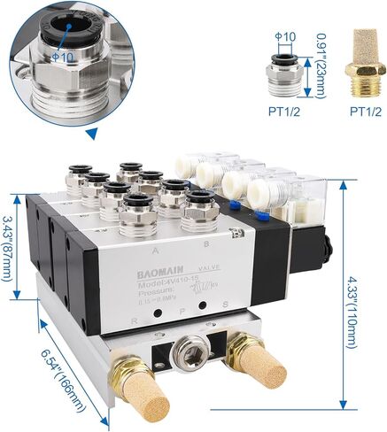 Baomain 4 Space Pneumatic Solenoid Valve DC12V PT1/2 5 Way 2 Position Manifold with Base Muffler Quick Fittings Set 4V410-15 in Saudi Arabia