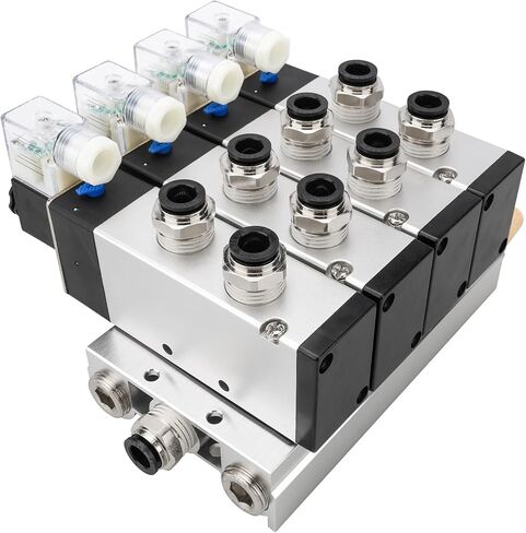 Baomain 4 Space Pneumatic Solenoid Valve DC12V PT1/2 5 Way 2 Position Manifold with Base Muffler Quick Fittings Set 4V410-15 in Saudi Arabia