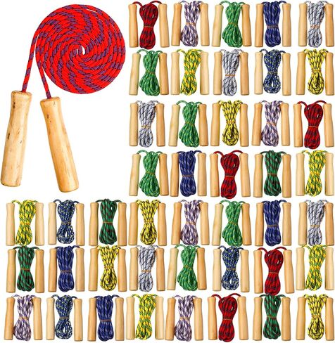 Lenwen 200 PCS قابلة للتعديل حبل القفزة الجزء السفلي 7.25 قدم الحبال الطويلة القفزات المسيحية لتبرع التبرع الحبل الملون القطن تخطي مع مقبض خشبي للتدريب في الهواء الطلق نشاط ممتع in Kuwait