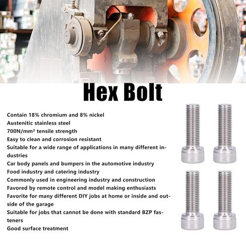 Walfront M10 Hex Socket Cap Screws 4Pcs A2-70 Stainless Steel 1.25mm Fine Pitch Fasteners for Automotive DIY and Construction Hardware (M10*30) in Saudi Arabia