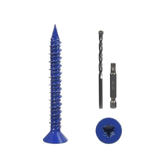 CHENGFIX Concrete Screws Kit, 49-Piece, 5 Sizes, Flat Head, Torx Drive, Blue, with Drill Bit, 1/4x1-1/4 to 1/4x4 (30, #1/4x2-1/4) in Saudi Arabia