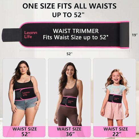 Leann L!fe Waist Trimmer Belt – One Size 52″ Fits All Women & Men, Premium Neoprene Sweat Waist Trainer for Workout & Fitness in Saudi Arabia