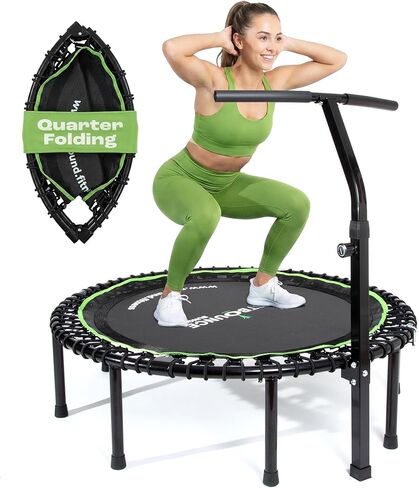 MXL Just Bounce 44 بوصة بنجي ريبوندر، ترامبولين صغير ممتاز قابل للطي على شكل ربع للبالغين مع مقبض، ارتداد صامت ومنخفض التأثير، مثالي للداخل، بار على شكل حرف T للاستقرار، حد وزن 330 رطل/440 رطل in Kuwait