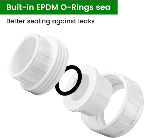 2Pcs 1-1/2" PVC Union Coupling Pipe Fitting (Socket x Socket) 3/4Inch PVC Slip Union Adapter Coupling Schedule 40, EPDM O-Ring, White in Saudi Arabia