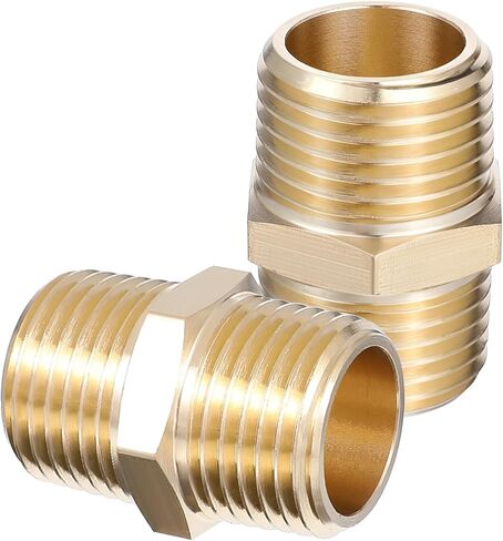 2PCS 1/2 Brass Nipple, 1/2" NPT Male X 1/2" NPT Male Pipe, Hex Brass Pipe, Males to Male Hose Adapter, for Low-Pressure and Medium-Pressure Pipes Connections in Saudi Arabia