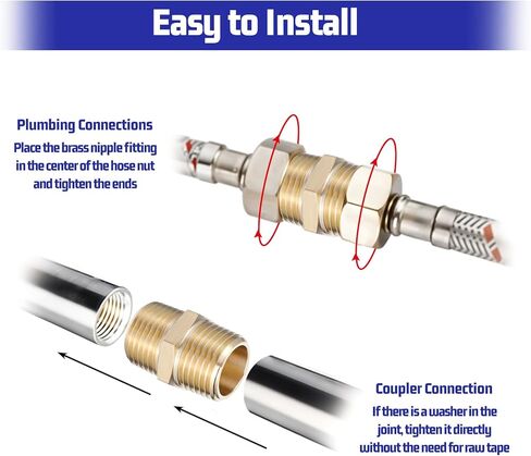 2PCS 1/2 Brass Nipple, 1/2" NPT Male X 1/2" NPT Male Pipe, Hex Brass Pipe, Males to Male Hose Adapter, for Low-Pressure and Medium-Pressure Pipes Connections in Saudi Arabia