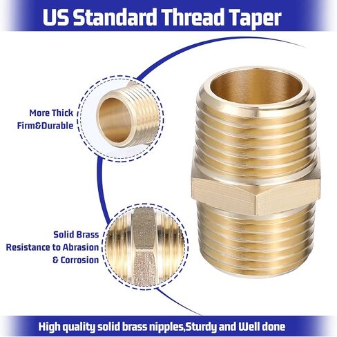 2PCS 1/2 Brass Nipple, 1/2" NPT Male X 1/2" NPT Male Pipe, Hex Brass Pipe, Males to Male Hose Adapter, for Low-Pressure and Medium-Pressure Pipes Connections in Saudi Arabia