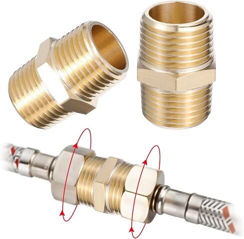 2PCS 1/2 Brass Nipple, 1/2" NPT Male X 1/2" NPT Male Pipe, Hex Brass Pipe, Males to Male Hose Adapter, for Low-Pressure and Medium-Pressure Pipes Connections in Saudi Arabia