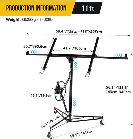 Drywall Lift, 150lb Drywall Lift Jack with Wheels - 11FT Adjustable Steel Sheetrock Hoist for Ceiling & Wall Installation - Heavy Duty Panel Lifter for Pros & Homeowners in Saudi Arabia