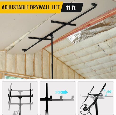 Drywall Lift, 150lb Drywall Lift Jack with Wheels - 11FT Adjustable Steel Sheetrock Hoist for Ceiling & Wall Installation - Heavy Duty Panel Lifter for Pros & Homeowners in Saudi Arabia
