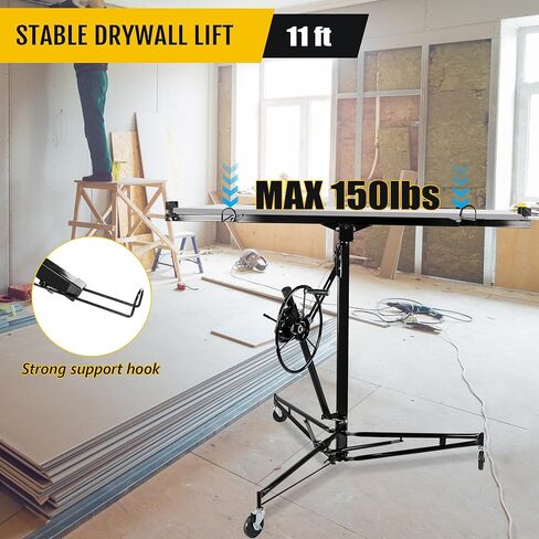 Drywall Lift, 150lb Drywall Lift Jack with Wheels - 11FT Adjustable Steel Sheetrock Hoist for Ceiling & Wall Installation - Heavy Duty Panel Lifter for Pros & Homeowners in Saudi Arabia