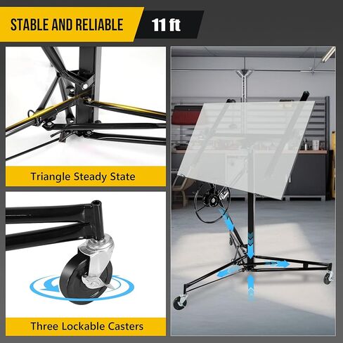 Drywall Lift, 150lb Drywall Lift Jack with Wheels - 11FT Adjustable Steel Sheetrock Hoist for Ceiling & Wall Installation - Heavy Duty Panel Lifter for Pros & Homeowners in Saudi Arabia