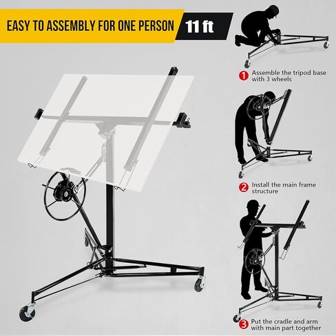 Drywall Lift, 150lb Drywall Lift Jack with Wheels - 11FT Adjustable Steel Sheetrock Hoist for Ceiling & Wall Installation - Heavy Duty Panel Lifter for Pros & Homeowners in Saudi Arabia