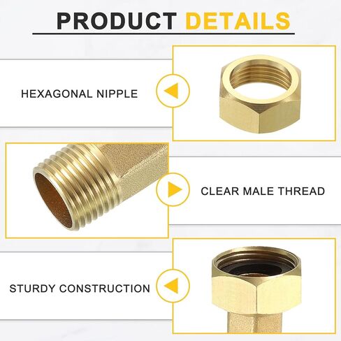 uxcell قطعتان من تركيب أنابيب عداد المياه النحاسية، G1/2" ذكر × G3/4" أنثى موصل حلمة سداسية نحاسية ملولبة مع غسالة سوداء لاستبدال وإصلاح اقتران عداد المياه in Saudi Arabia
