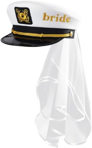 MGupzao Sailor Bridal Captain Hat for Bachelorette Party-Wedding Bridal Party Hats with White Veil,Bride Party Gift,Decoration,Beach Boat Party,Nautical Party in Saudi Arabia