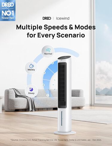 Dreo Evaporative Air Cooler, 40" Cooling Fans that Blow Cold Air, 2023 Upgrade with 80° Oscillating, Removable Water Tank, Ice Packs, Remote Control, 4 Speeds, 7H Timer, Swamp Cooler for Bedroom in Saudi Arabia
