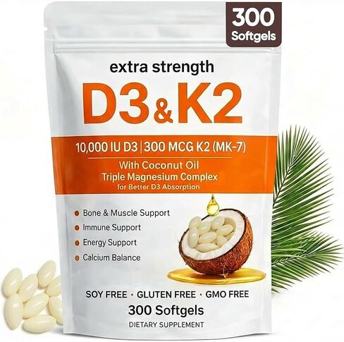 ELVERA Vitamin D3 K2 Magnesium Complex, Extra Strength D3 & K2 with Triple Magnesium Softgels, D3 K2 Vitamin 10000 IU Softgels(1) in Saudi Arabia