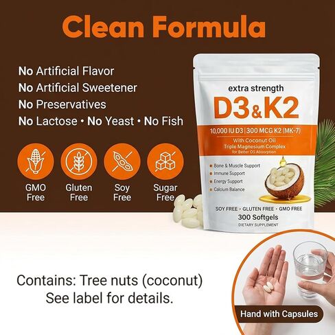 ELVERA Vitamin D3 K2 Magnesium Complex, Extra Strength D3 & K2 with Triple Magnesium Softgels, D3 K2 Vitamin 10000 IU Softgels(1) in Saudi Arabia