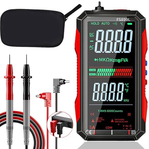 جهاز اختبار رقمي متعدد FS899L، ترقية 2026، 6000 جهاز اختبار الجهد الكهربي RMS AC/DC، اختبار كهربائي قابل للشحن USB C، شاشة رقمية تلقائية مع شاشة ملونة، NCV، الجهد الكهربي in Kuwait