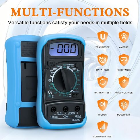 2000 Count Digital Multimeter and 10 Pieces Alligator Clips with Wires,for Electrical Testing, Circuit Connection, Electronic Experiments,Voltage Meter in Saudi Arabia
