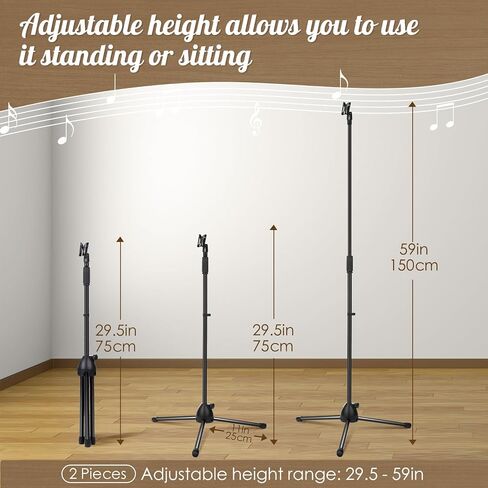Xuhal 2 Pack Adjustable Height Microphone Tripod Stand Microphone Stand Adjustable Karaoke Mic Holder Speech Universal Floor Standing for Singing Live Stream Stage, Total Height 60" in Saudi Arabia