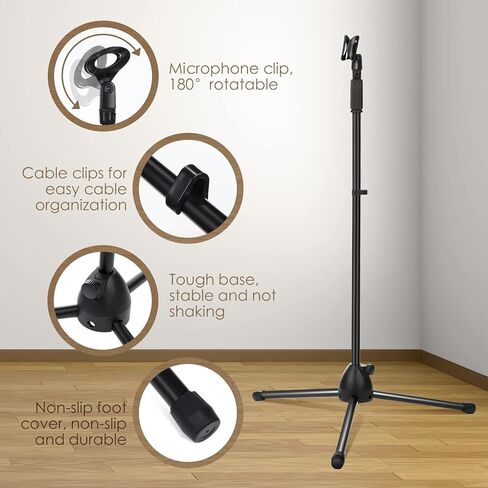 Xuhal 2 Pack Adjustable Height Microphone Tripod Stand Microphone Stand Adjustable Karaoke Mic Holder Speech Universal Floor Standing for Singing Live Stream Stage, Total Height 60" in Saudi Arabia