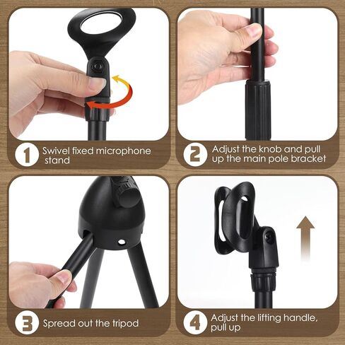 Xuhal 2 Pack Adjustable Height Microphone Tripod Stand Microphone Stand Adjustable Karaoke Mic Holder Speech Universal Floor Standing for Singing Live Stream Stage, Total Height 60" in Saudi Arabia