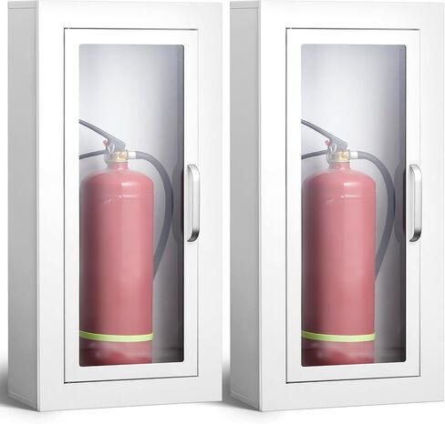 Zonon 2 Pcs 10lb Fire Extinguisher Cabinet Wall & Surface Mount 27 3/8 H x 13 7/8 W x 6 1/2 D White Steel Fire Extinguisher Box Wall Mount Extinguishers Case Holder with Handle for Outdoor Indoor in Saudi Arabia