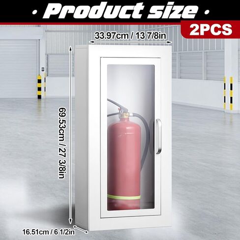 Zonon 2 Pcs 10lb Fire Extinguisher Cabinet Wall & Surface Mount 27 3/8 H x 13 7/8 W x 6 1/2 D White Steel Fire Extinguisher Box Wall Mount Extinguishers Case Holder with Handle for Outdoor Indoor in Saudi Arabia