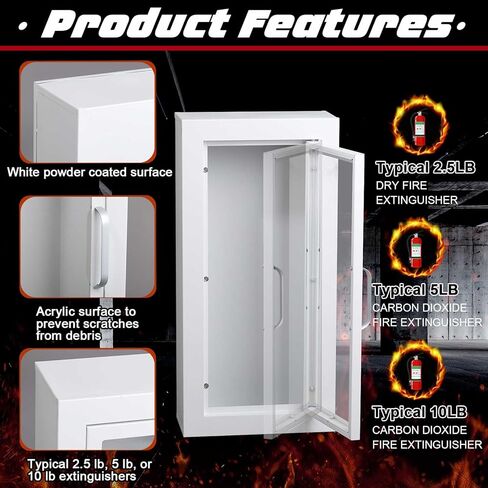 Zonon 2 Pcs 10lb Fire Extinguisher Cabinet Wall & Surface Mount 27 3/8 H x 13 7/8 W x 6 1/2 D White Steel Fire Extinguisher Box Wall Mount Extinguishers Case Holder with Handle for Outdoor Indoor in Saudi Arabia
