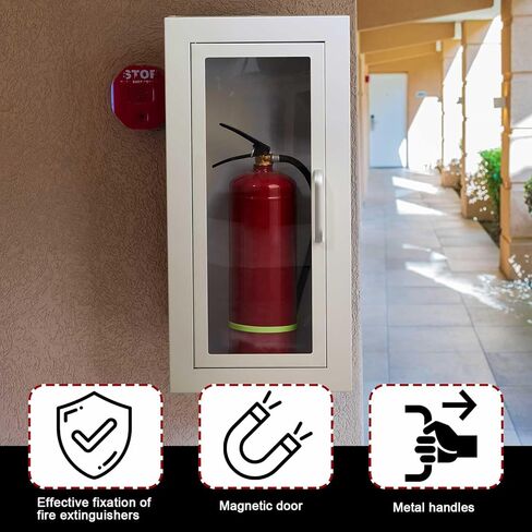 Zonon 2 Pcs 10lb Fire Extinguisher Cabinet Wall & Surface Mount 27 3/8 H x 13 7/8 W x 6 1/2 D White Steel Fire Extinguisher Box Wall Mount Extinguishers Case Holder with Handle for Outdoor Indoor in Saudi Arabia