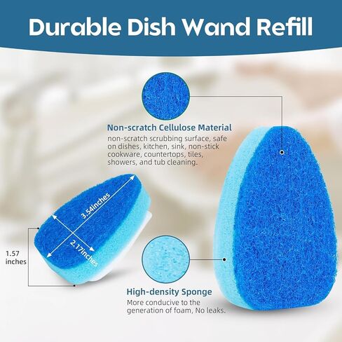Dish Wand Sponge Refills, 6 Sponges Replacement Heads DishWand Non Scratch, Soap Control Handle Dispenser Scrubber Heavy Duty with Dishwashing Scrub Dispensing Brush Pads Cleaning Supplies （Blue） in Saudi Arabia